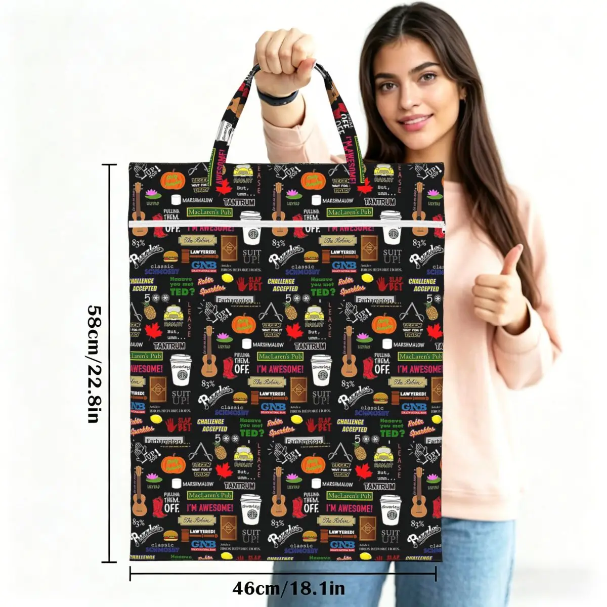 How I Met Your Mother Himym Tv Show Collag Travel Laundry Bag Waterproof Reusable Dirty Clothes Pouch Gym Camping Washing Basket