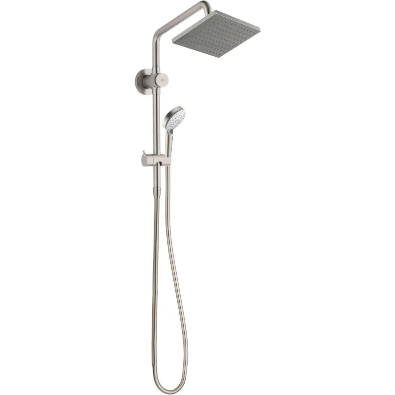 Vernis 1-Spray Shower System in Brushed Nickel, 2.5 GPM, Retrofit Showerpipe, Square Showerhead, and Handheld Showerhead