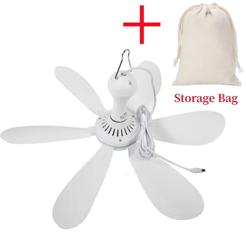 XIAOTREE USB-Ventilator, leiser Deckenventilator mit 6 Flügeln, 4-Gang-Hängeventilator für Camping, Bett, Camping, Outdoor, hängende Camper-Zelte