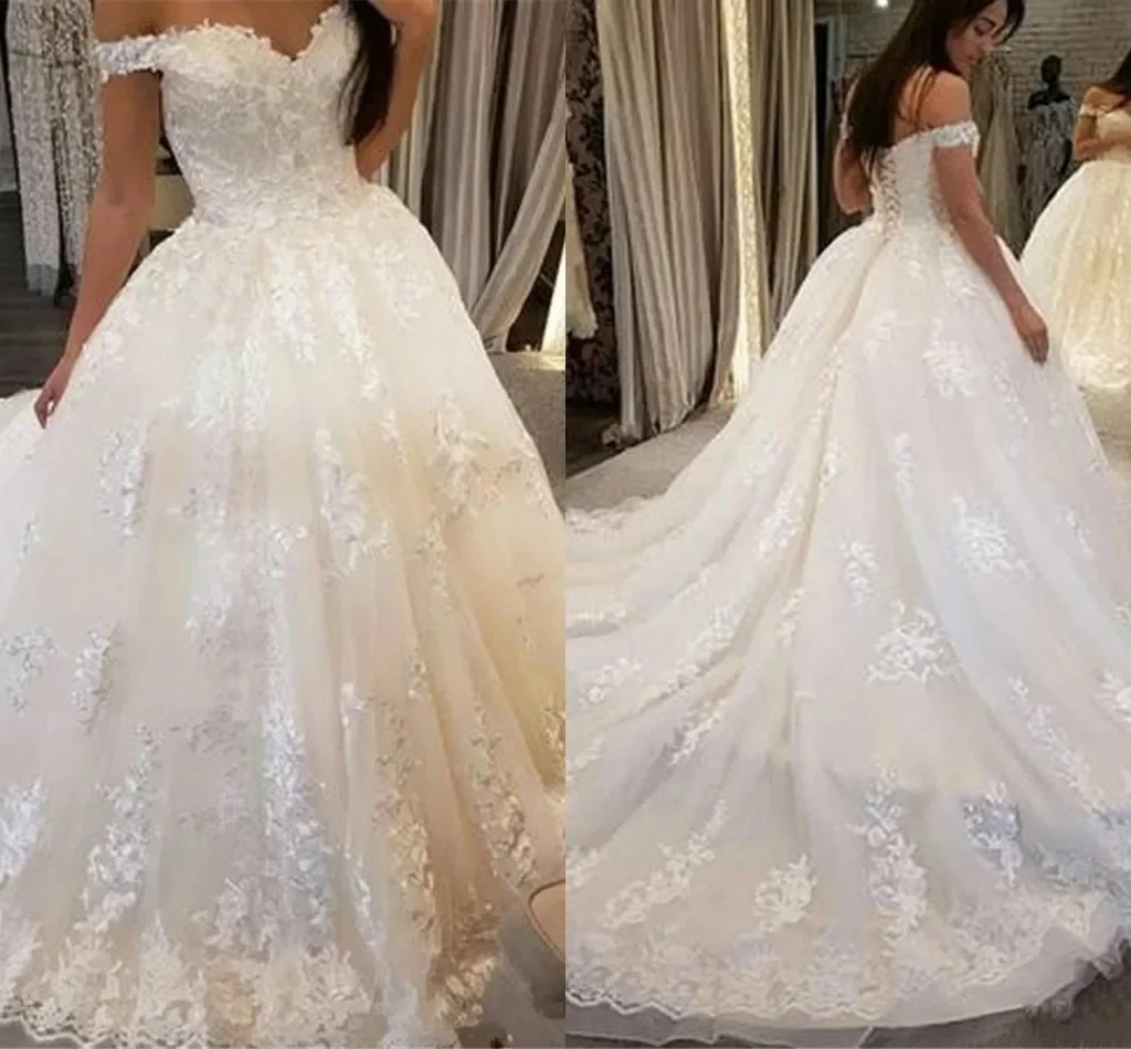 Personalizado fora do ombro vestidos de casamento para as mulheres 2024 rendas apliques vestidos de novia espartilho volta brial vestido