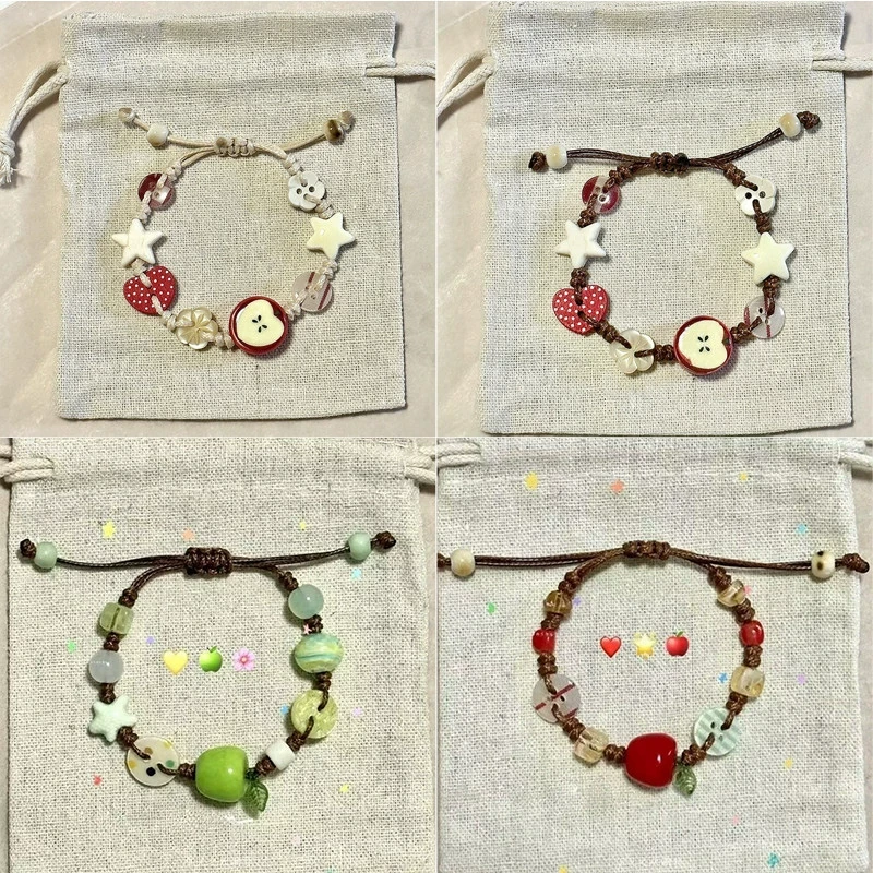 Handmade Multicolor Ceramic Triple Heart Bracelet Adjustable Wax Cord Minimalist Boho Style for Couples and Friends