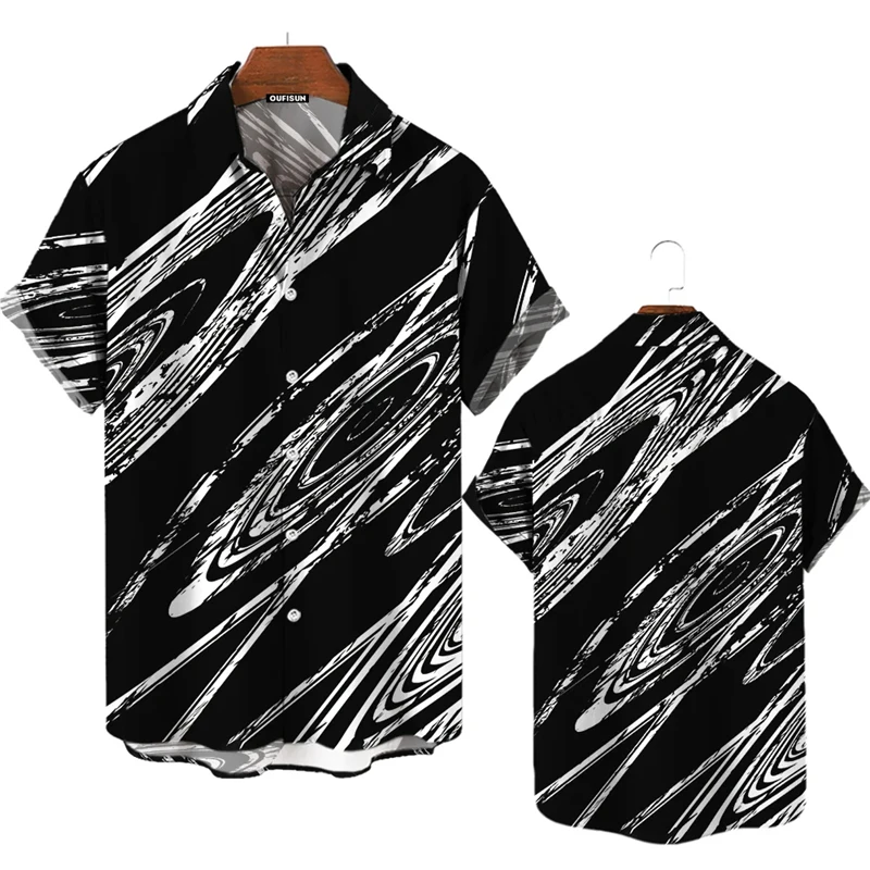Camisa Vintage Preta e Branca Masculina Casual de Manga Curta, Tops Simples, Camisetas Masculinas e Femininas, Y2k, Nova Moda de Rua, Blusa Diária