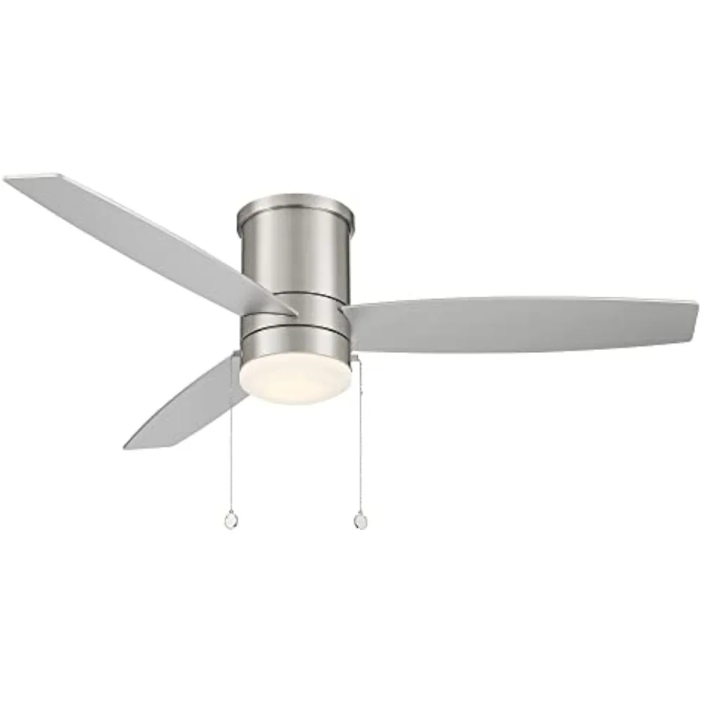 

WAC Atlantic Indoor and Outdoor 3-Blade Pull Chain Flush Mount Ceiling Fan 52in Brushed Nickel with 3000K LED Light Kit