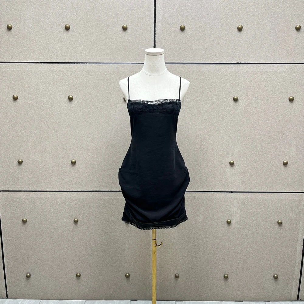 

Women's Cotton Blend Cami Mini Dress Spaghetti Strap Lace Trim Bodycon Ruched Party Dress New Summer 2026 Y2K