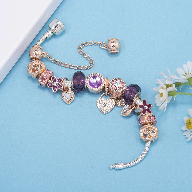 Pink Gift Bag High Heels Charm Bracelet For Women With Crystal DIY Charms Beads Pendants High-Quality Jewelry Dropshipping