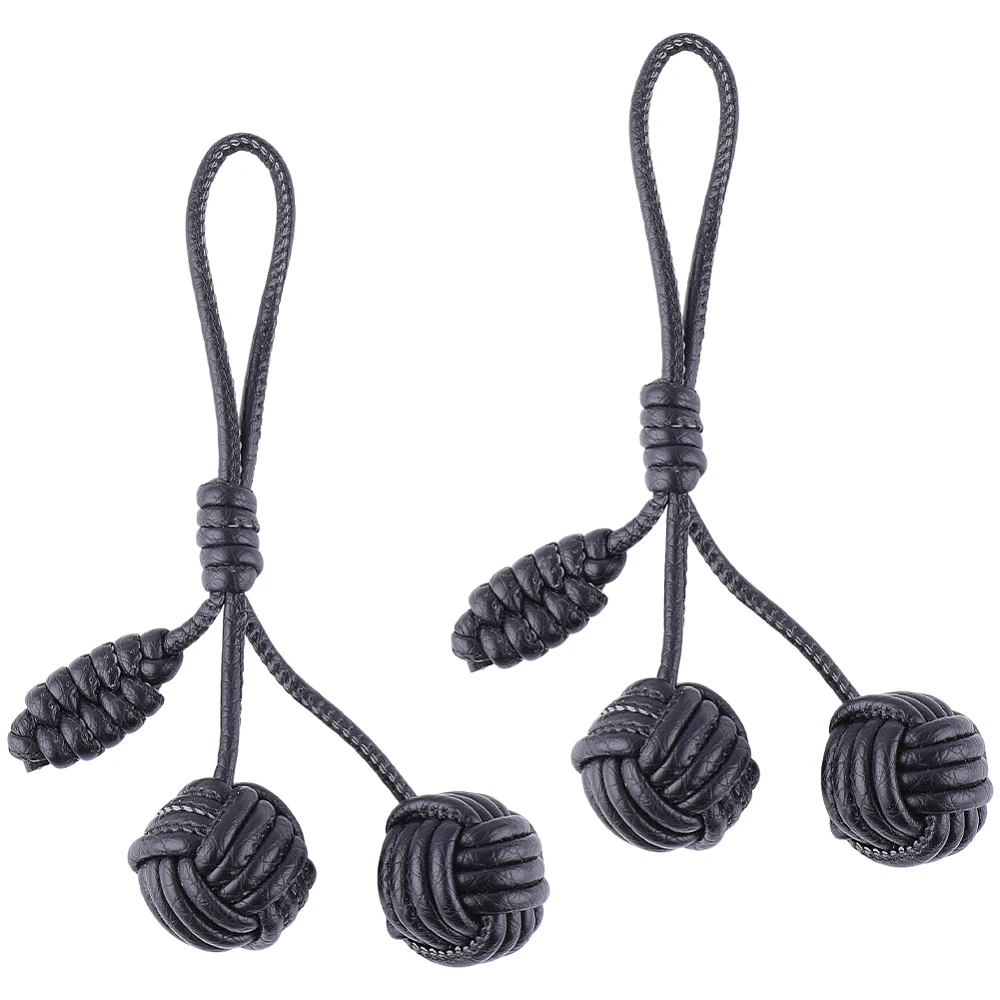 2Pcs Rope Knot Charms Silver Braid PU Leather Big Key Chain Woven Ball Baseball Bag Purse Charm Car Accessories for Handbag