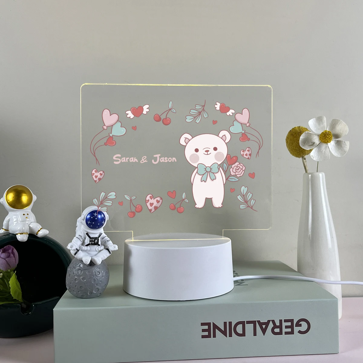 

1 шт. Diy Bear UV Print Diy Name You Need 3d Illusion Light Подарок для влюбленных подруг Альпака Персонализированное имя Акриловый светодиодный ночник