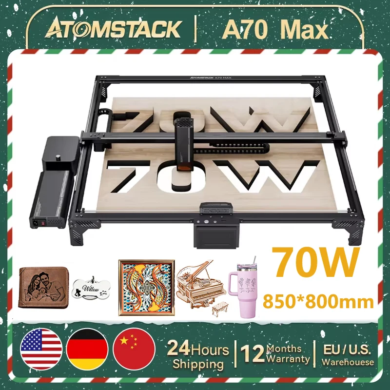 AtomStack A70 Max macchina da taglio per incisione Laser 35W/70W modalità di commutazione con Air Assist 850x800mm incisione Stainles Steel Wood