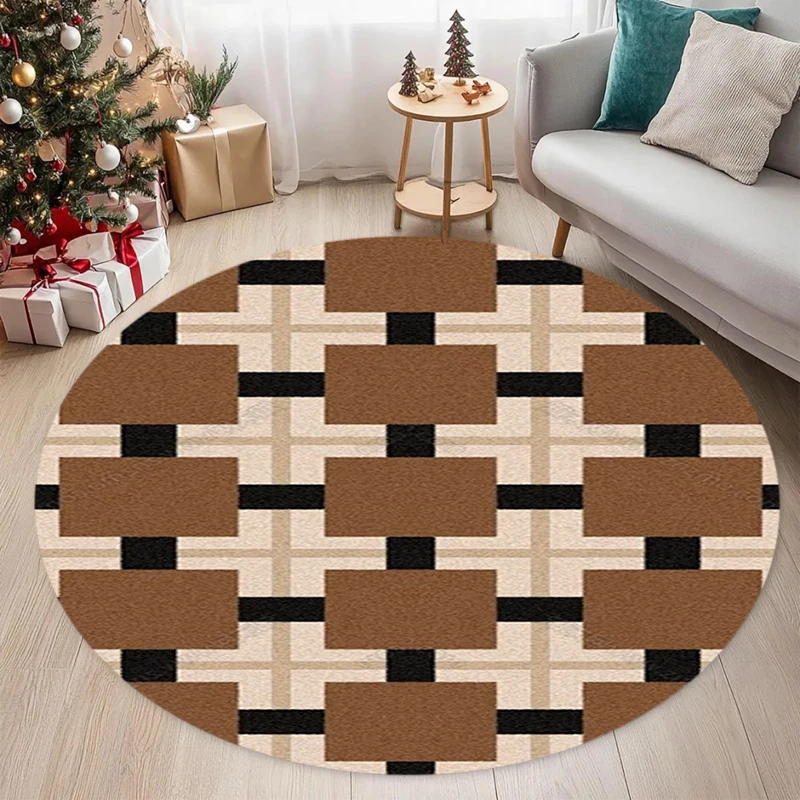 Modern Abstract Round Carpet Living Room Large Rug Blue Lattice Area Rugs Bedroom Sofa Chair Floor Mat