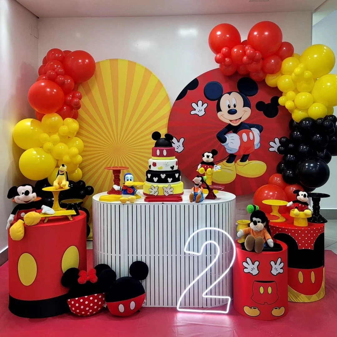 142pcs Disney Minnie Themed Party Balloon Arch Kit Red Yellow Black Latex Balloons for Kid Birthday Party Baby Shower Decoration