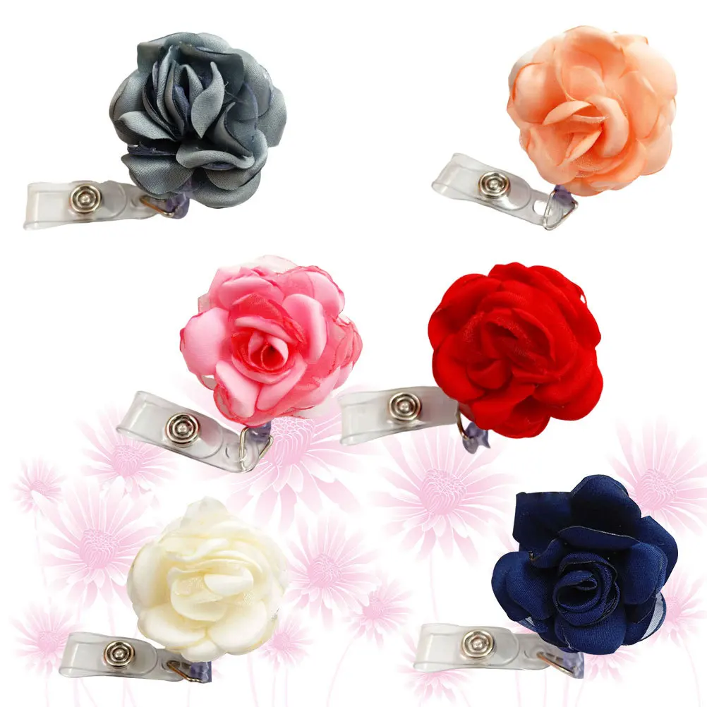 

6Pcs Retractable Badge Reel Clip Flower Design for Id Name Tag Holder Nurse Teacher Student Office Use Badge Holder Chest Clip