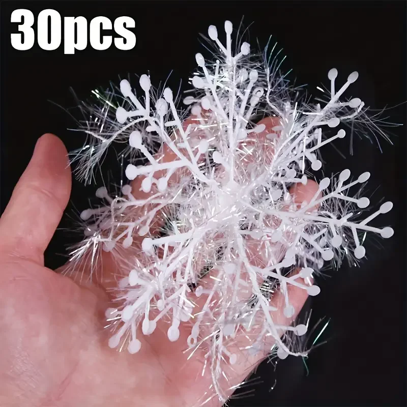 10/30Pcs Christmas Tree Hanging Ornament Acrylic Snowflake Simulation Ice Pendants 2025 Xmas Decorations For Home New Year Gift