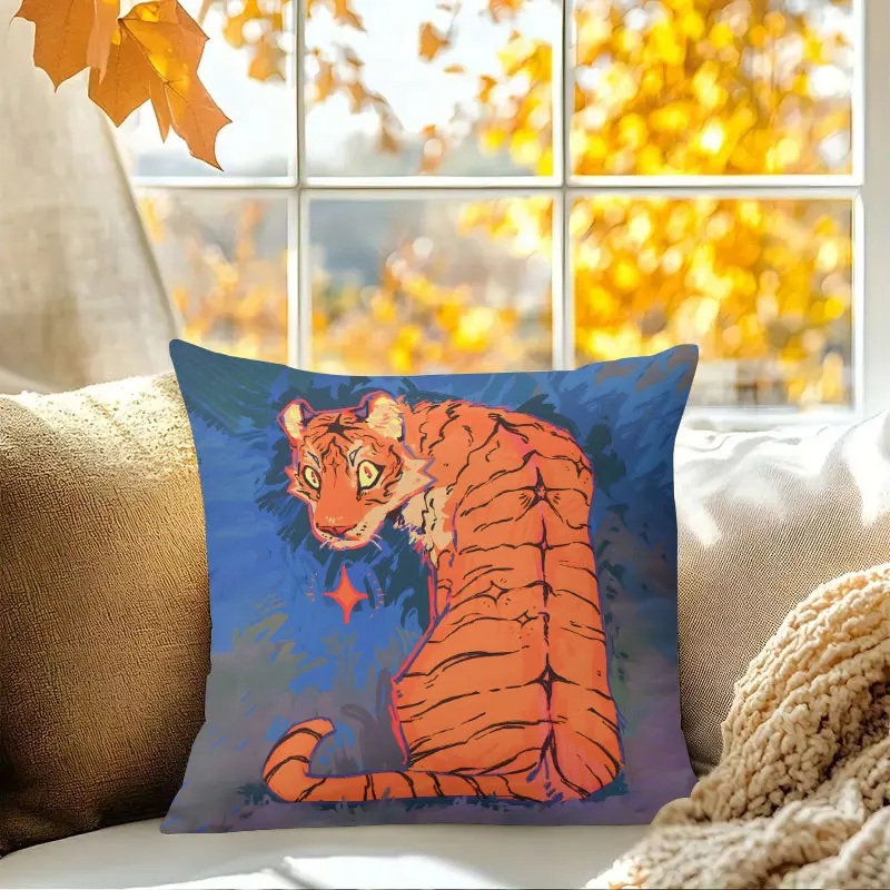

Stylized Tiger square Jacquard Pillow Cover for Sofa Office Waist Cushion Cover Home Decorative Pillowcase