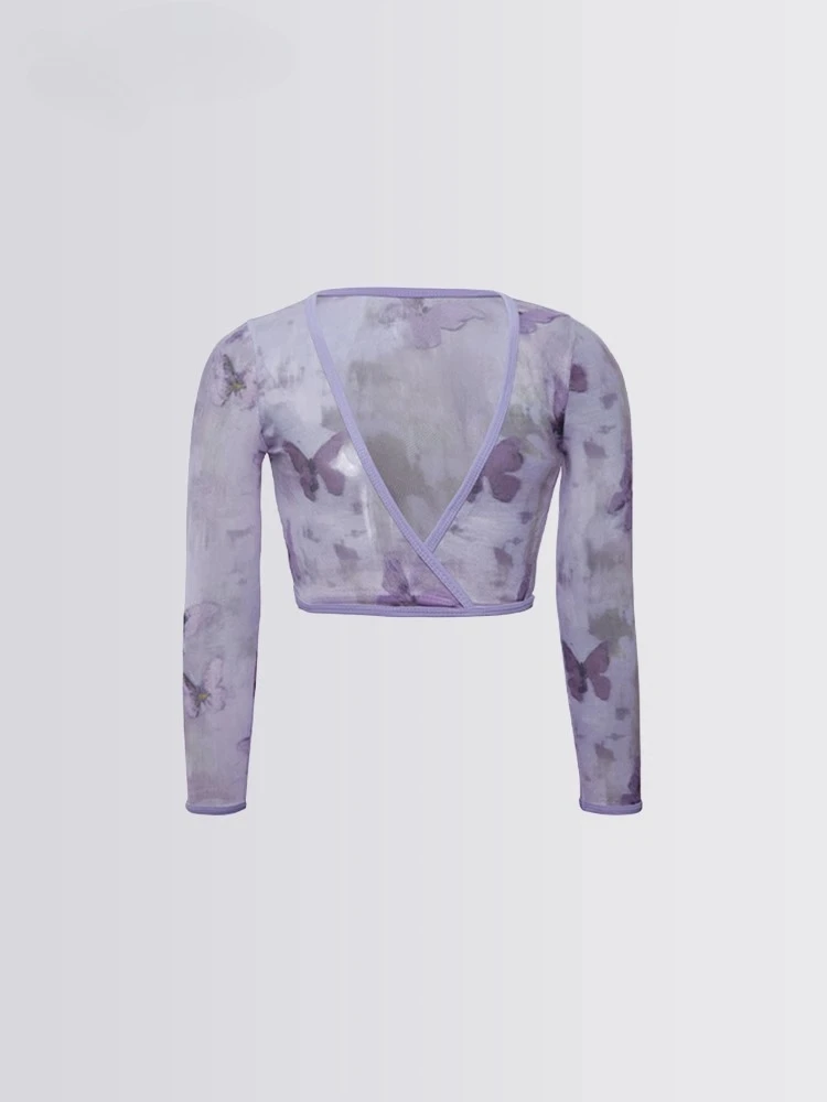 

[Новинка] Детская балетная одежда, сетчатые танцевальные топы с длинными рукавами, тренировочный топ