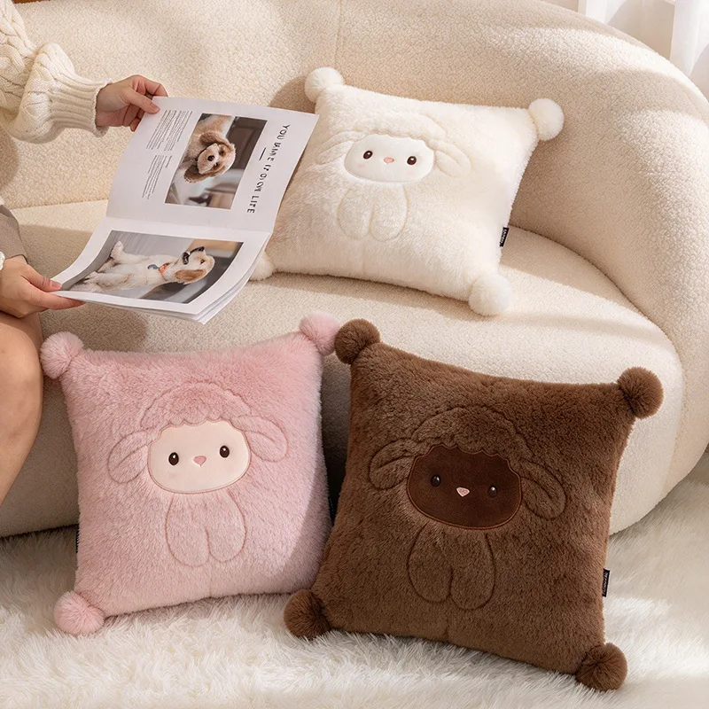 Nordic Style Fluffly Sheep Soft Plush Toys Creative Stuffed Simulation Square Sheep Throw Pillow Sofa Cushion for Girls Gifts