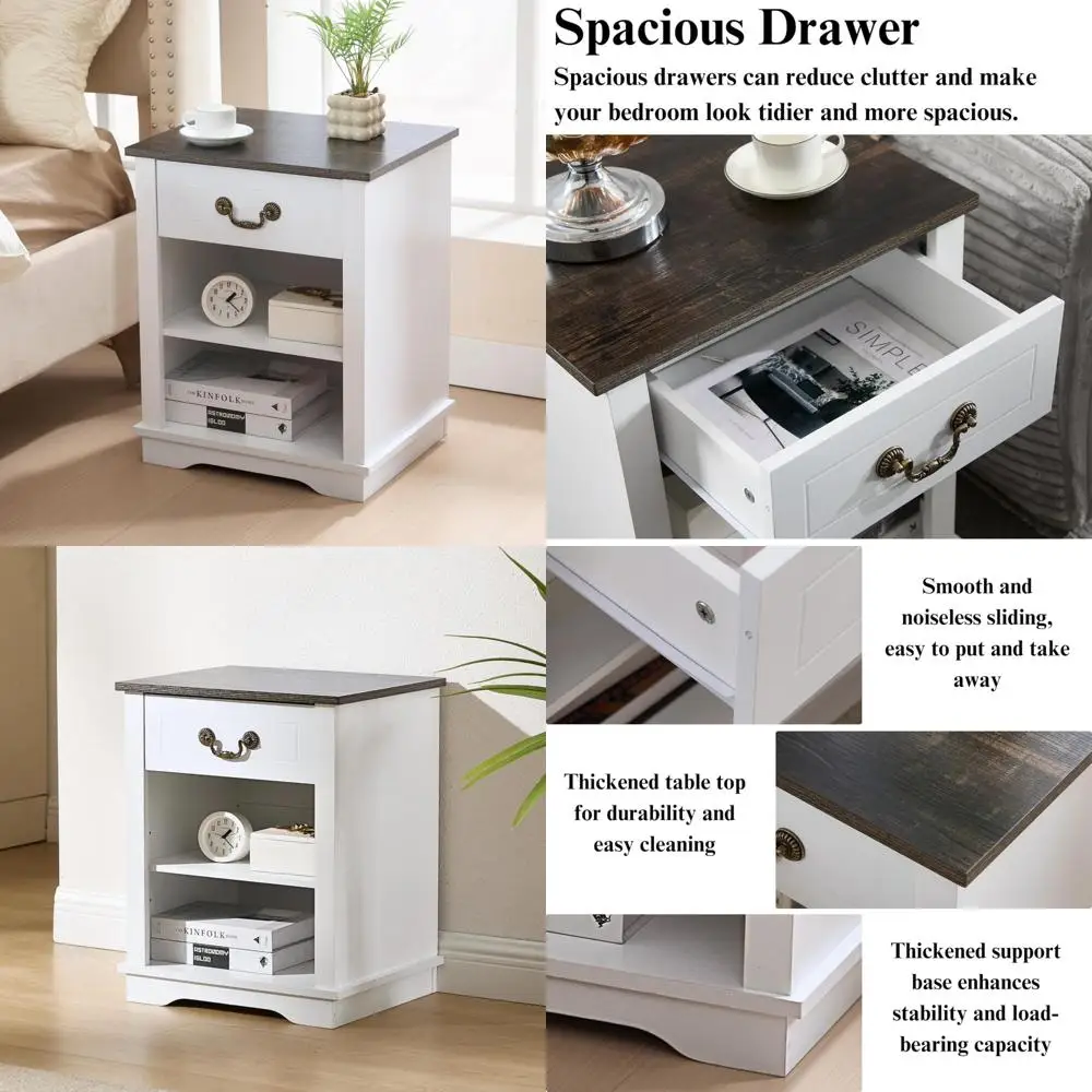 

19-дюймовая тумбочка для фермерского дома, деревянная боковая тумбочка с выдвижным ящиком, открытым отделением, торцевой столик с дополнительной регулируемой полкой для b