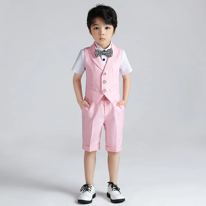 Baby Boys Summer Formal Vest Short Shirt Bowtie Costume Child Wedding Photography Suit School Kids Graduation Ceremony Dress