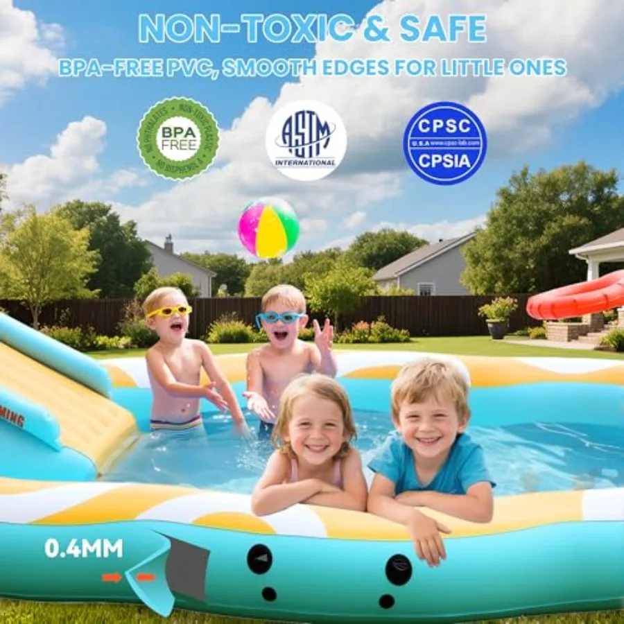 Backyard water play center for kids: inflatable kiddie pool with slide and canopy durable thickened PVC blue and yellow extra-l view 5