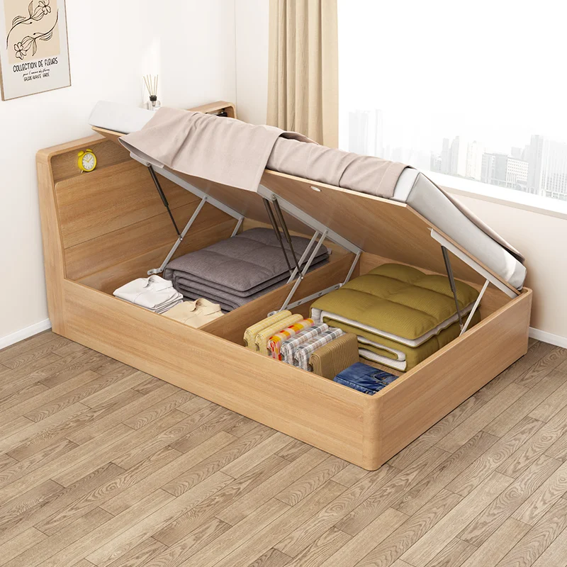 

Multifunctional single bed rental room 1 meter air pressure high box simple rollover small apartment storage