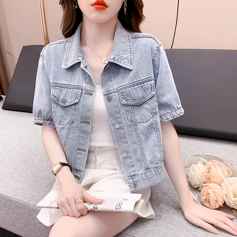 

New Spring Summer Women Denim Jacket Tops Pink Color Solid Short Multicolor Feminino Jean Coat