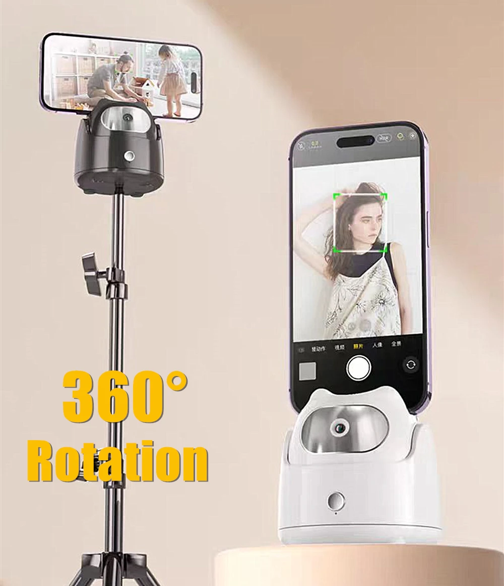 360° Rotation Auto Face Tracking Phone Holder Selfie Stick Stand Live Streaming Handheld Gimbal Tripod for iPad Tablet Computer