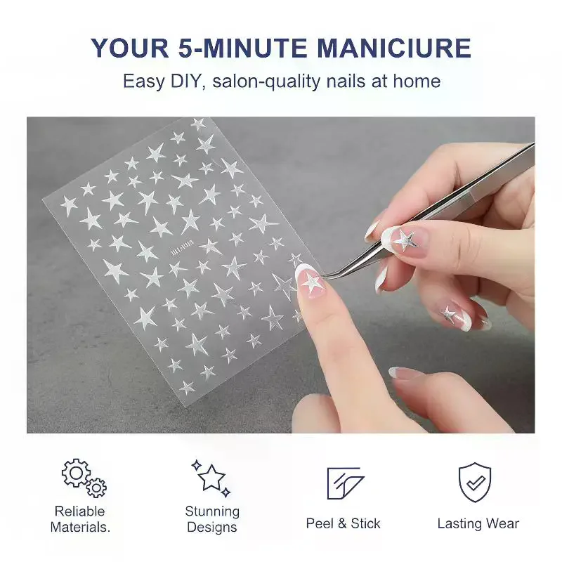 Five-pointed Star Nail Stickers Foil Hollow Star Decals Flexible Hand-painted Pentagram Self-Adhesive Nail Art Stickers