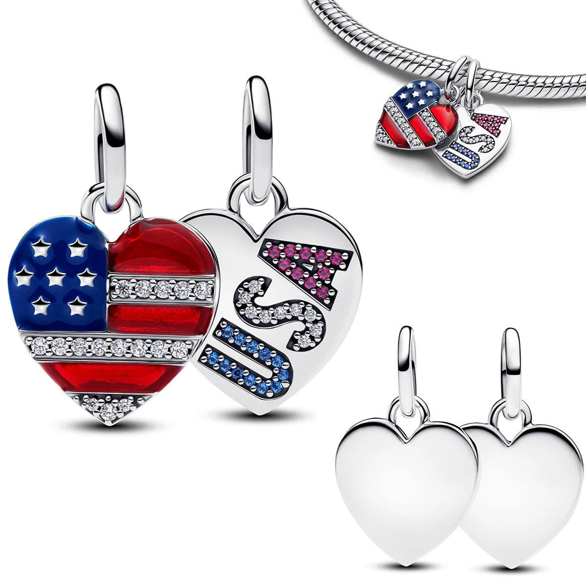 925 Sterling Silver Funny Pave Charms Beads Shell Gem USA Flag Lizard Soccer Pearl Moon Star Sun Flower Stingray Stone Jewelry view 6