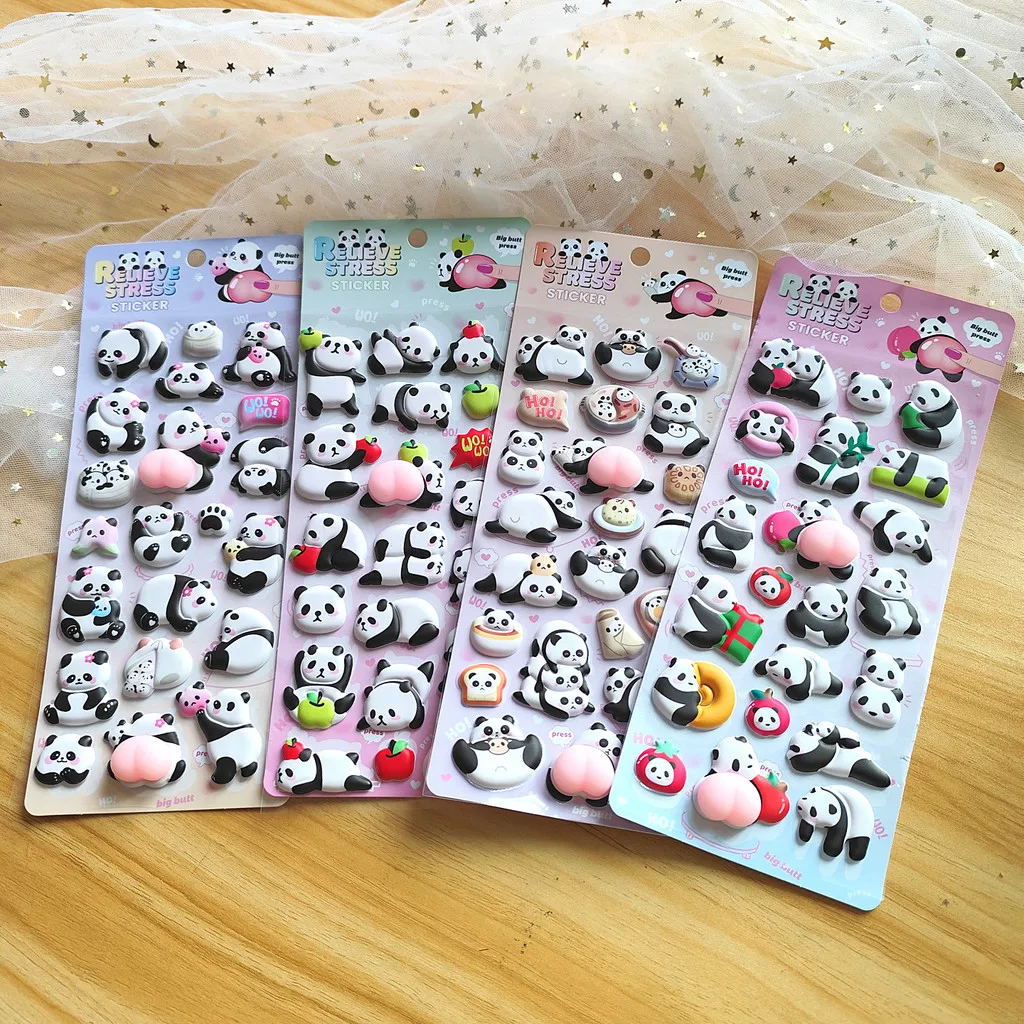 

4Piece Cute Panda Stress Relief Stickers - 3D Embossed Decor for Planners Gift Embellishment Golden Memory Stickers Store