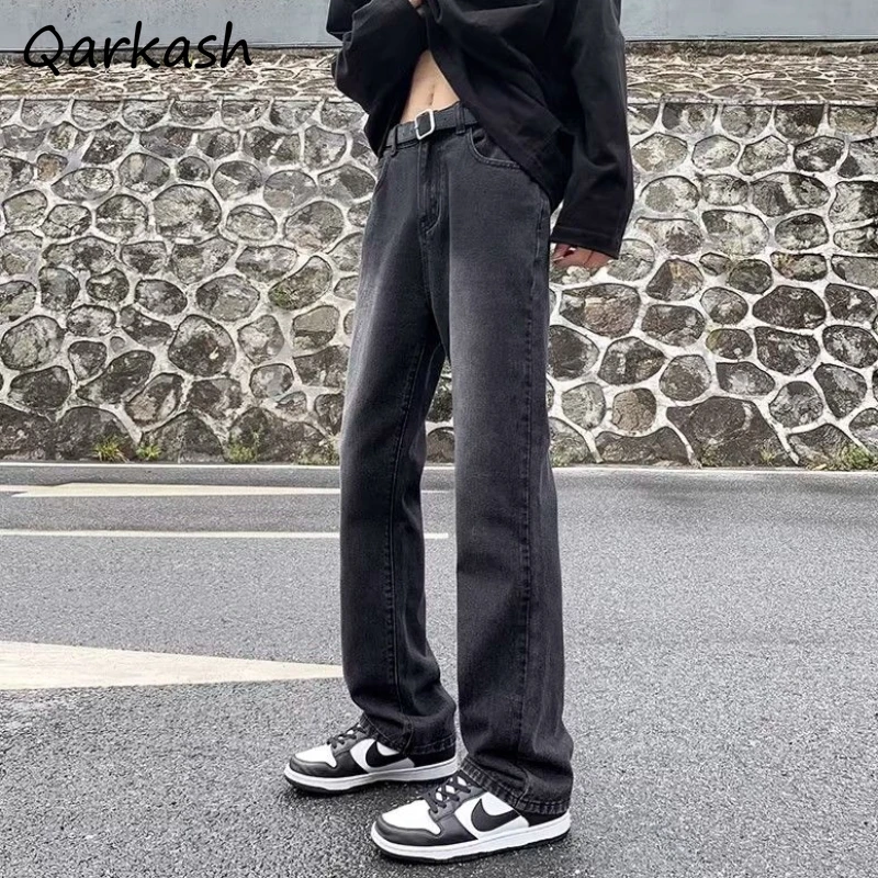 

Black Gradient Jeans Women Slim Slender Straight High Waist Simple All-match American Retro Washed Trousers Autumn New Street