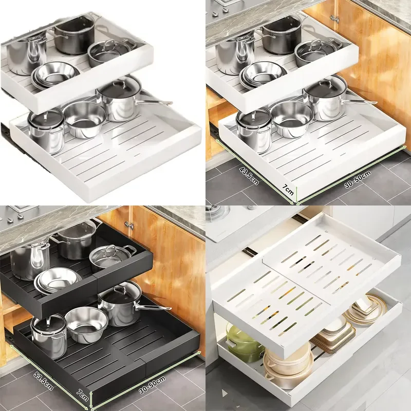 Pull Out Cabinet Storage Box Expandable Heavy Duty Slide Out Drawer Kitchen Organizer Space Saving Solution For Pantry