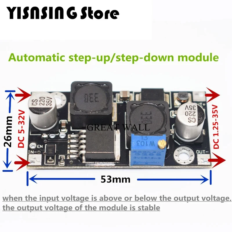 XL6019 (XL6009 Upgrade) Automatic Step-Up Step-Down Dc-Dc Adjustable Converter Power Supply Module 20W 5-32V to 1.3-35V