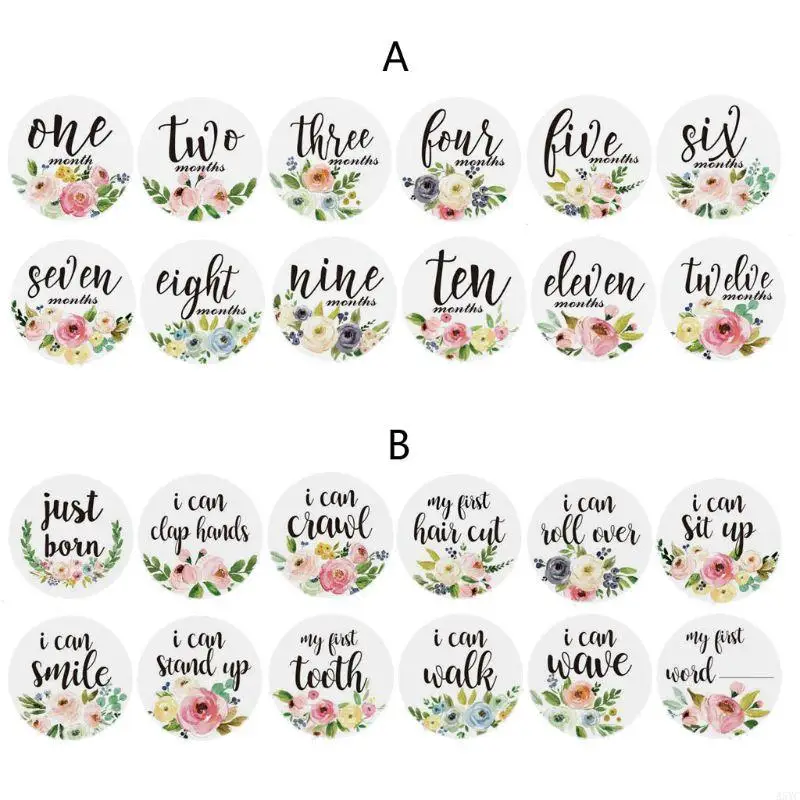 A5YC 12 Pcs/Set Month Sticker Baby Photography Milestone Memorial Monthly Newborn Kids Commemorative Card Number Photo Props