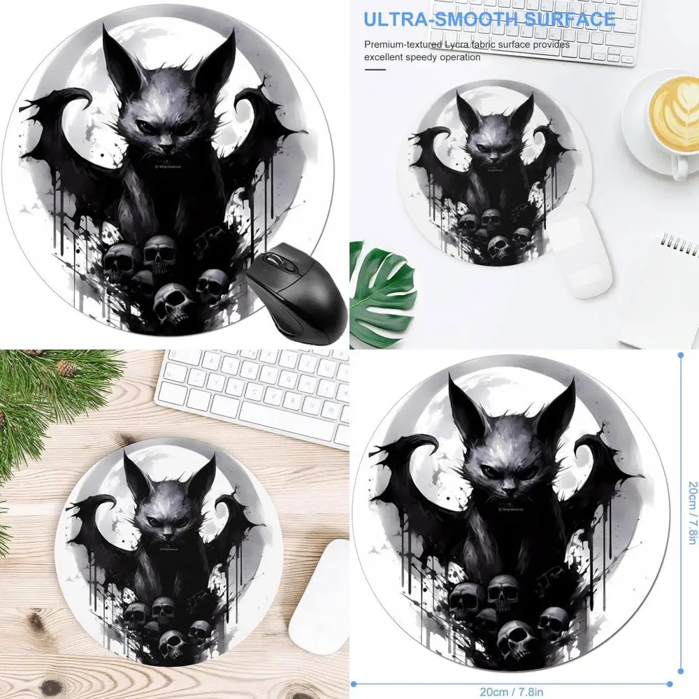 

Round 20cm Halloween Mouse Pad with Cat, Skull, Bat, and Ghost Patterns in Cute Cobweb and Jellyfish Constellation Design