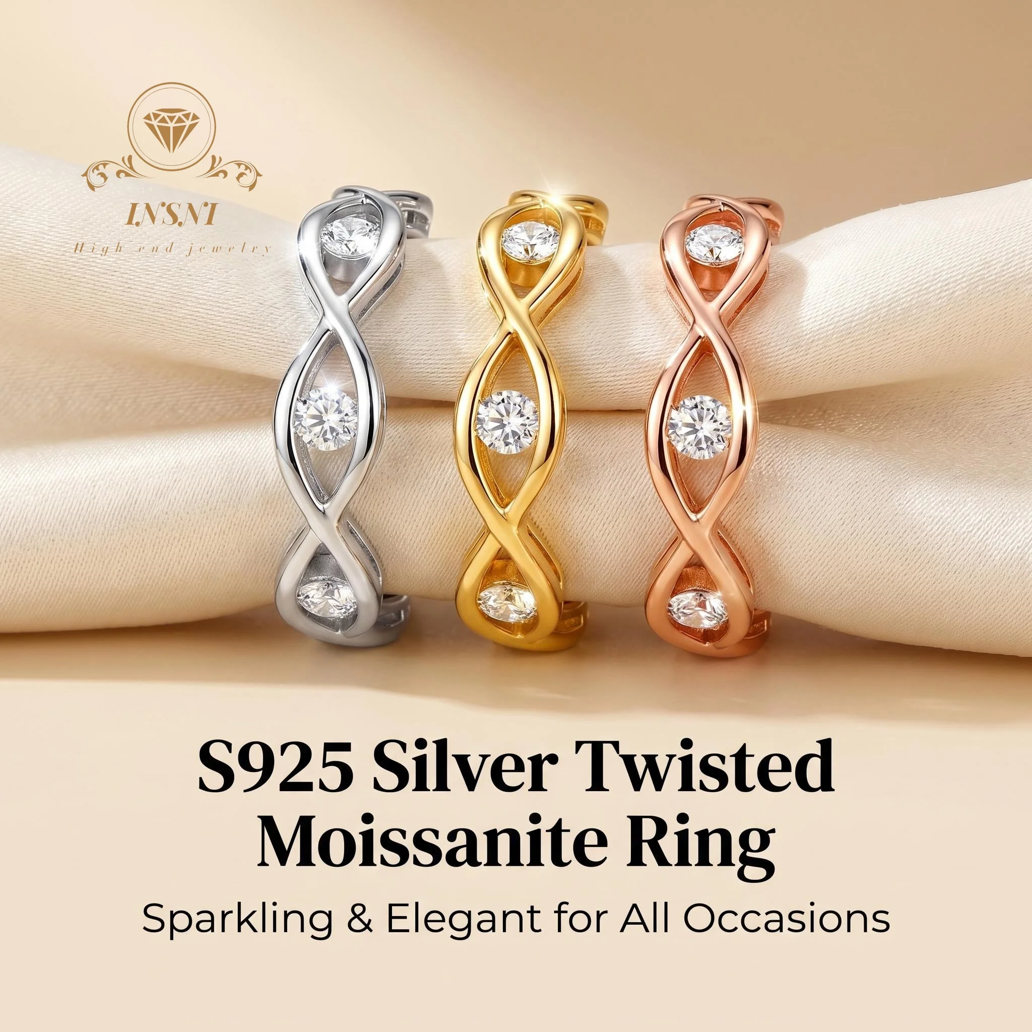 S925 Sterling Silver Mobius Cross Moissanite Ring Hollow Magic Eye Ring Affordable Light Luxury Jewelry Daily Commuter for women
