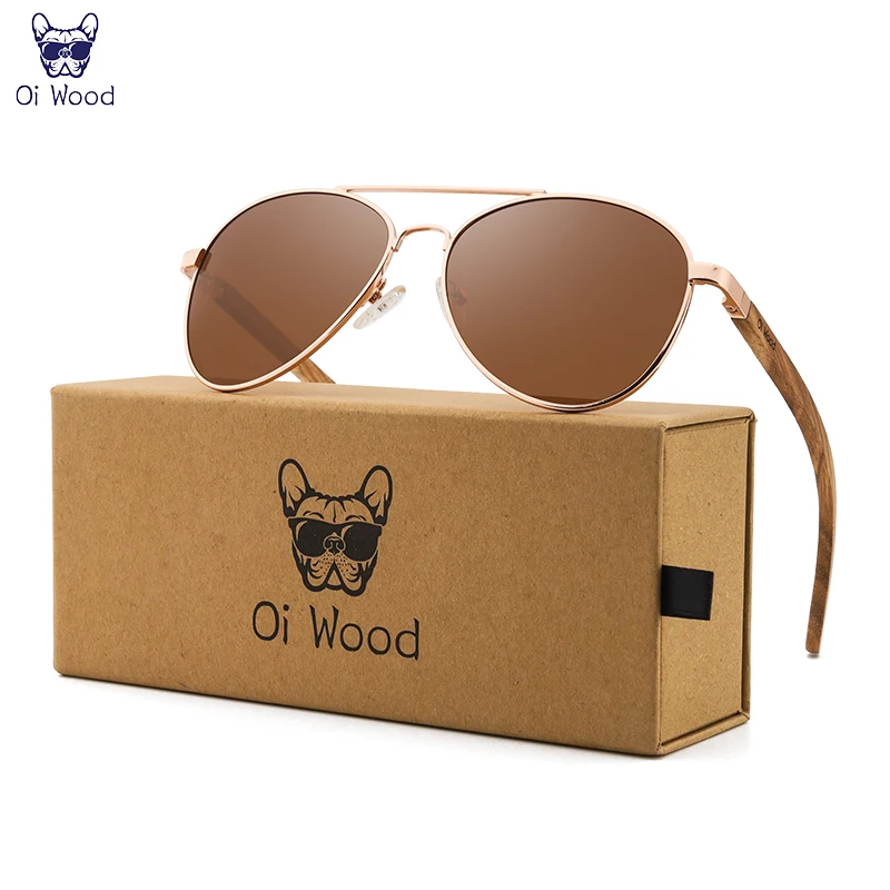 Oi Wood Sunglasses Pilot Sun Glasses Men Women Polarized Eyewear Blue Uv400 Lens