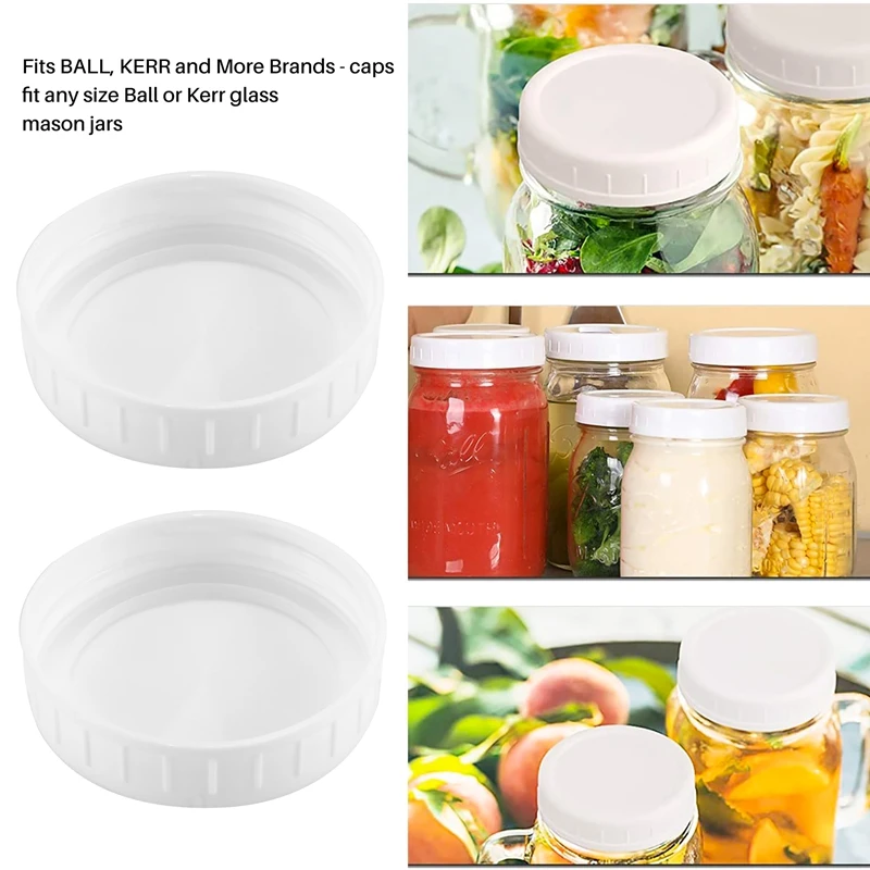 18 Pack Plastic Regular Mouth Jar Lids For Ball, Kerr And More - Food Grade White Plastic Storage Caps