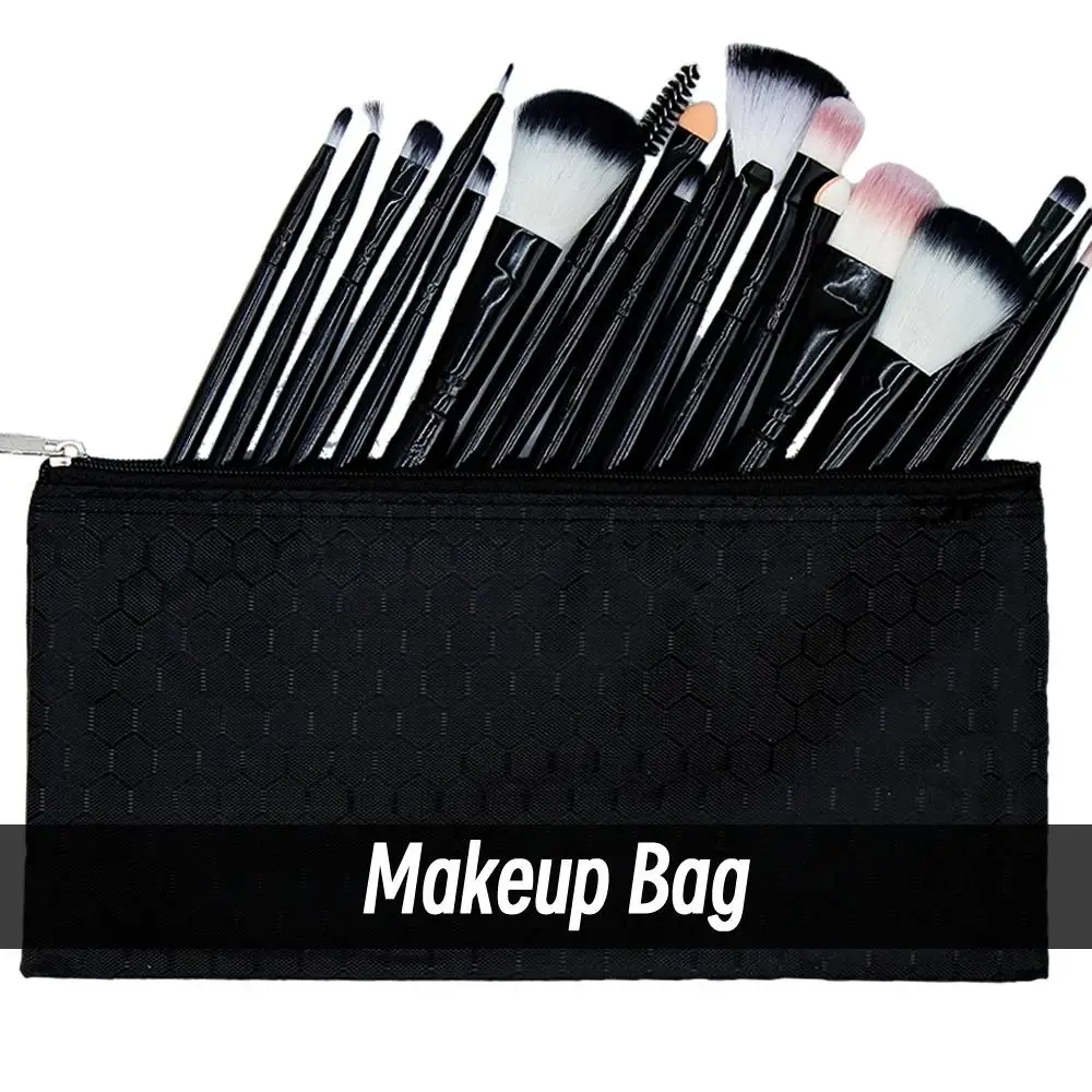 8pcs Black Grid Pencil Bag Zipper Pouch Bill File Bag Makeup Small Pencil Case Office Supplies Travel Accessories