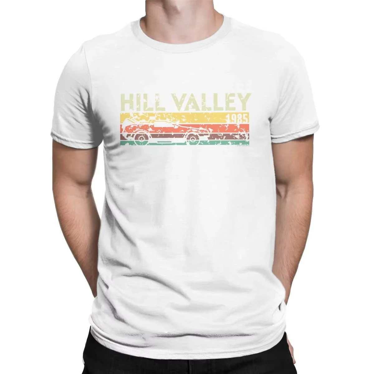 Hill Valley 1985 Tee Shirt Men Back To The Future Tops T Shirts Doc Brown Time Travel Movie BTTF Tees Plus Size