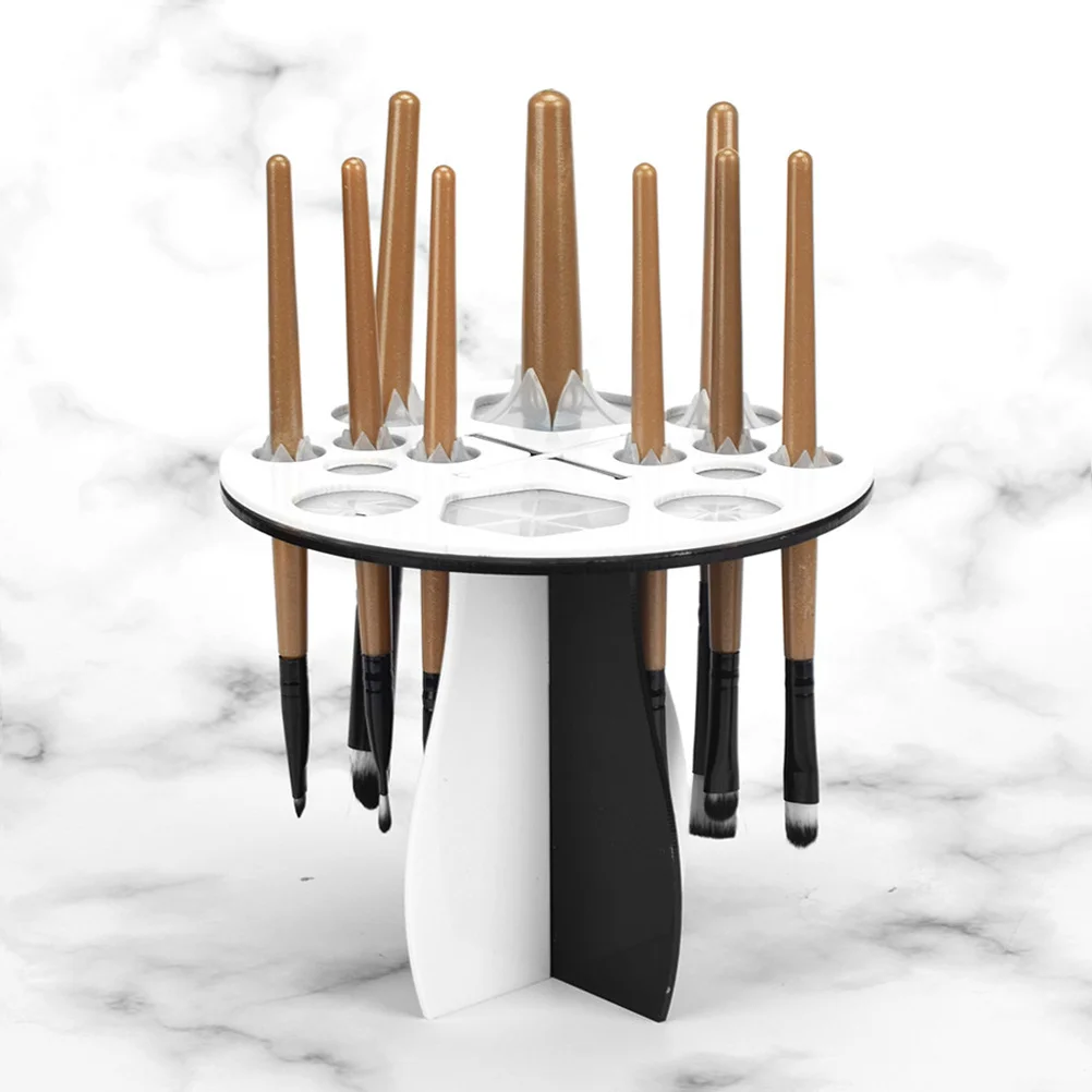 1 pezzo di stendino per pennelli per trucco, 14 fori, supporto bianco nero, supporto per comodo display per pennelli
