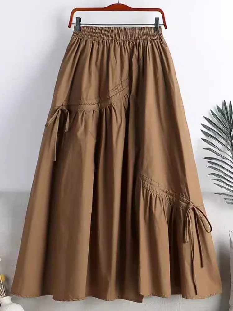 

High Waist Asymmetrical Tie Belt Midi Skirt A-Line Half-length Women's Summer New Style Slimming Skirt Commute Style