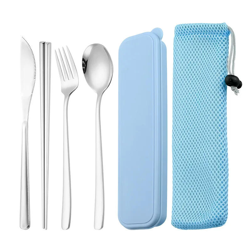 Set di posate in acciaio inossidabile 304 stoviglie portatili in stile coreano con custodia coltello da pranzo forchetta cucchiaio bacchette per Picnic Trip