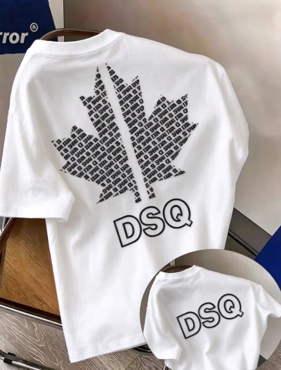 2026 new Maple Leaf Pattern Letter Back Print Graphic T Shirt Unisex Black Short Sleeve Tee Streetwear Casual Loose Daily Top