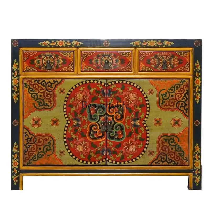 

LJYModern antique painted entrance shoe cabinet retro hand-painted foyer storage decorative cabinet