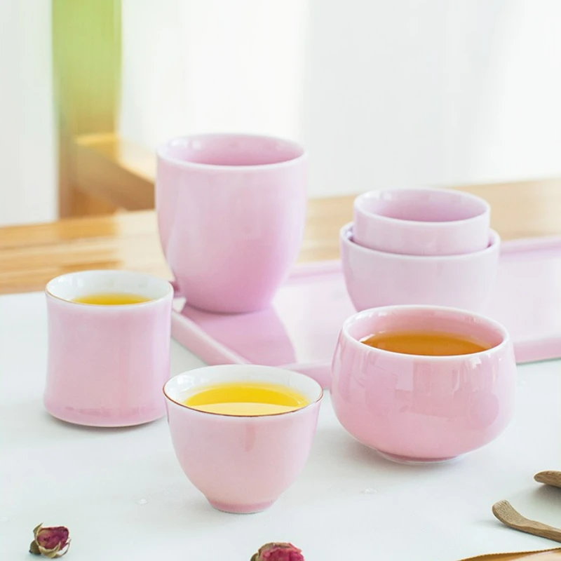 

Ceramic Kung Fu Pink Small Tea Cup Chinese Style Pu-Erh Black Tea Cup Tea Set Single Cup Home Living Room Teaware Accessories