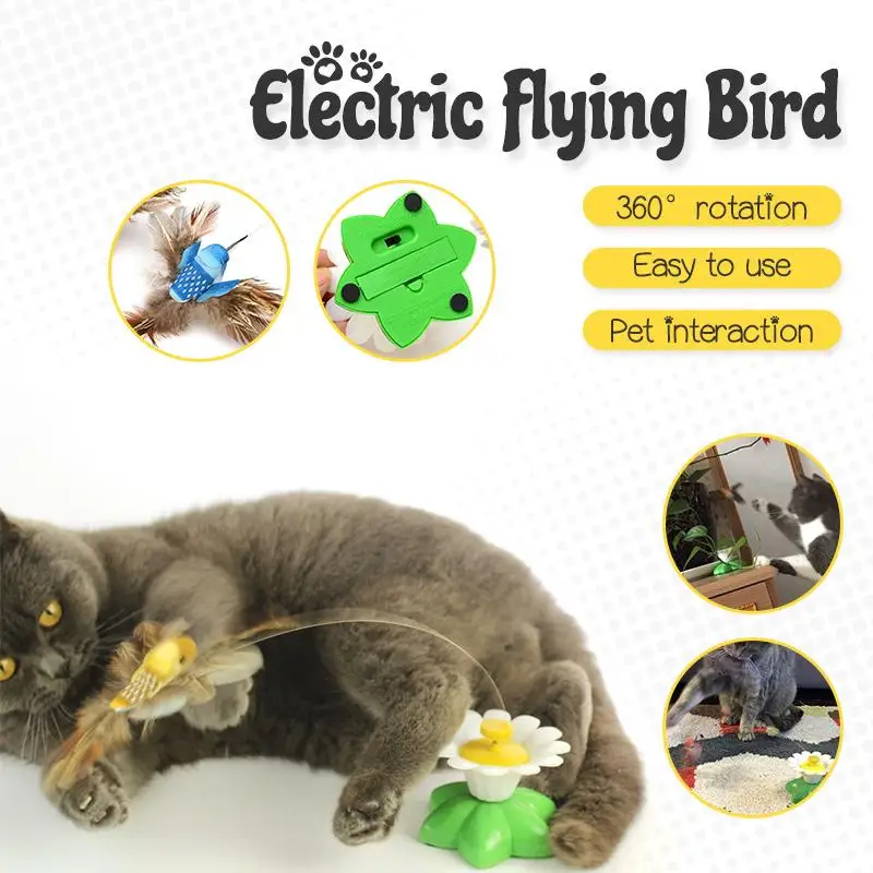 Electric Bird Teasing Cat Toy, Interactive Bird Toy for Cats, 360 Degree Rotatable Electric Flying Bird Cat Toy, Simulation Bird