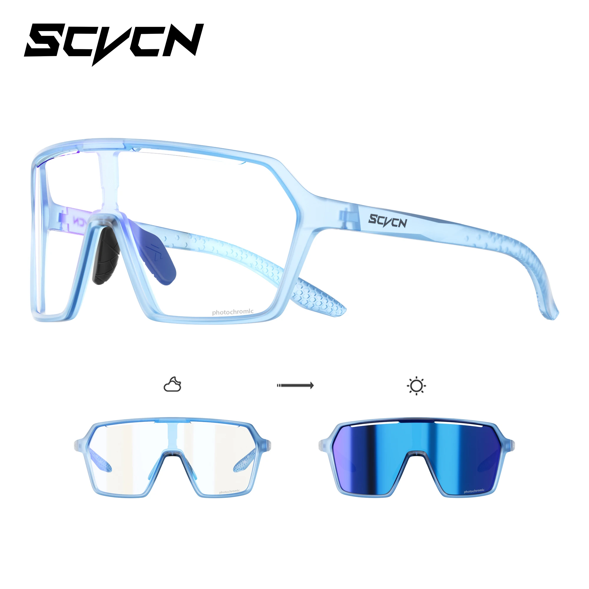 SCVCN Photochrome Sonnenbrille für Herren, Fahrradbrille UV400n, Damen-Fahrbrille, MTB-Rennrad-Sportbrille, Laufbrille