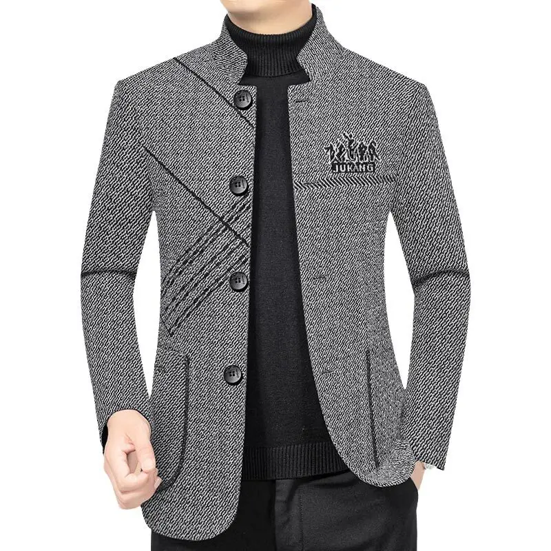 Spring Autumn New Men's Slim Fit Standing Collar Suit Business Casual Solid Color Versatile Personalized Zhongshan Suit