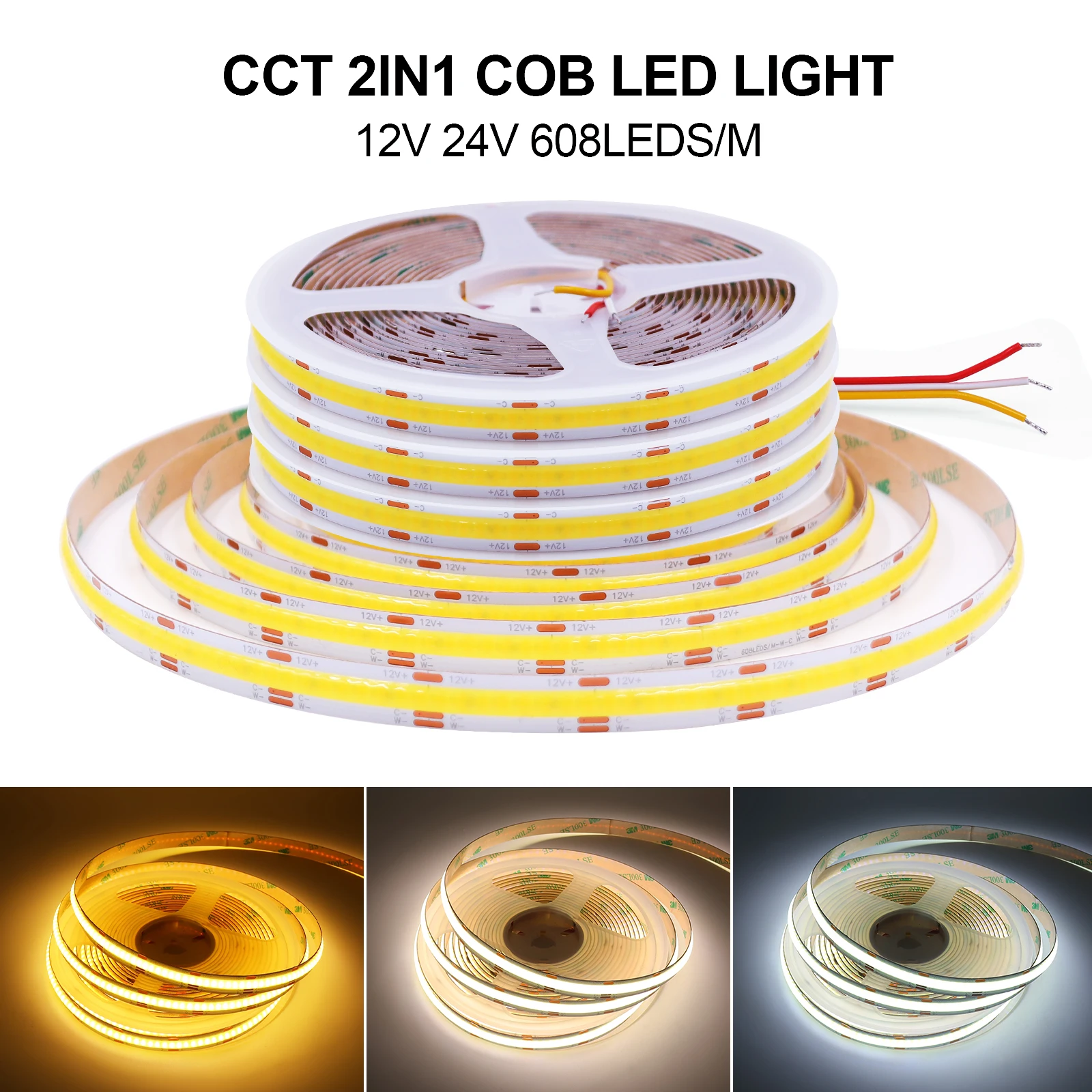 Światła pasek COB LED CCT 12V 24V z elastycznym ściemnianiem FOB taśma diodowa wstążka 2700K do 6500K wymienna oświetlenie liniowe RA90