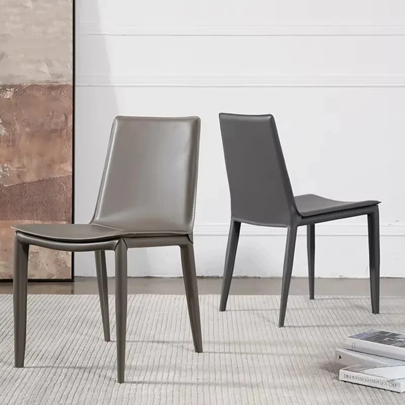Light luxury saddle leather dining chair cafe hotel desk chair simple home