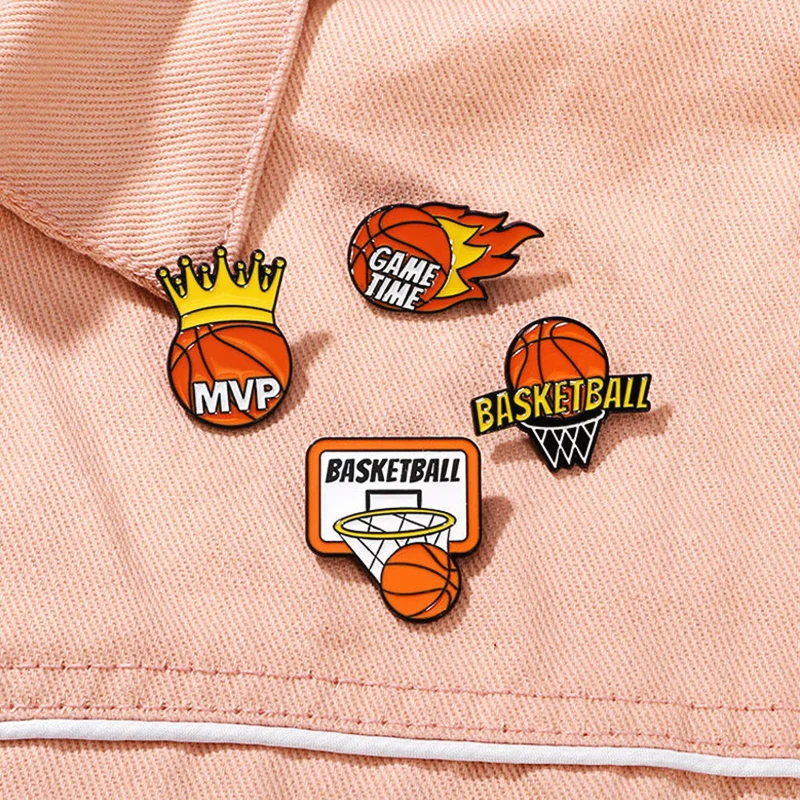 Flame Game Time Mvp Crown Basketball Sport Metal Badge Punk Clothing Lapel Brooch Jewelry Gift Creative Basketball Enamel Pin